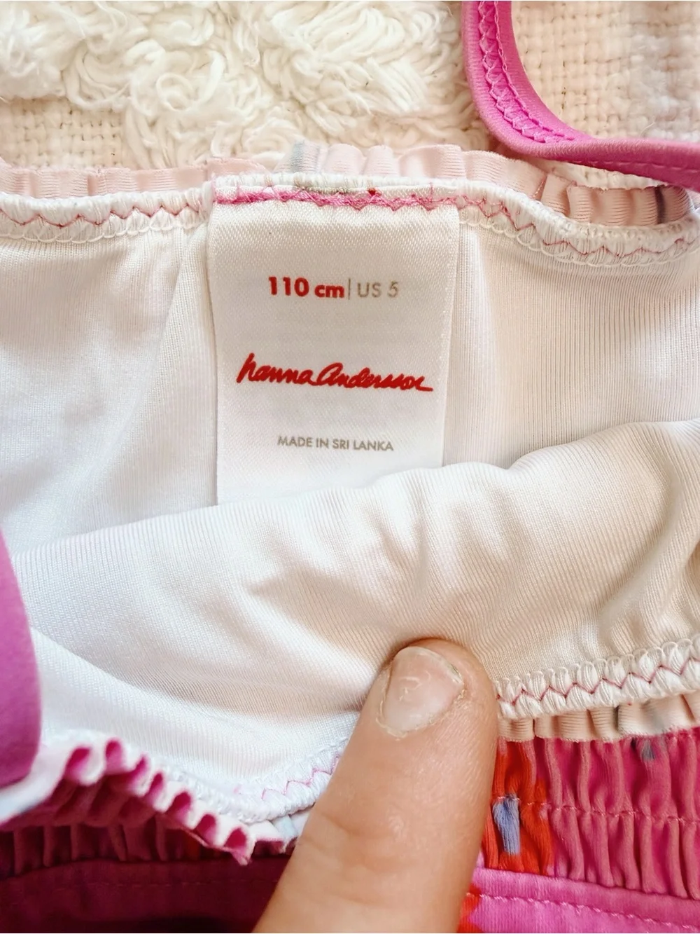 Hanna Andersson Girls Size 5 Pink Floral Smocked One Piece Swimsuit